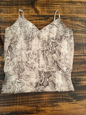 White House Black Market Snake-Print V-Neck Cami in Gray & Cream